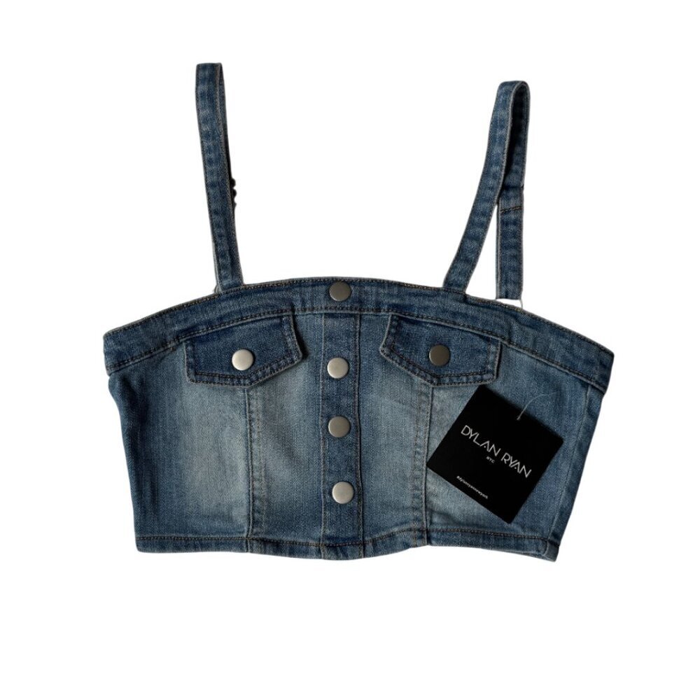 BDG Denim Corset Crop Top Women's Size S Blue Button Front Jean Bustier NWT